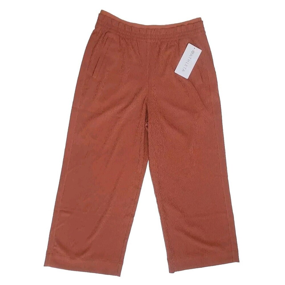 NWT ATHLETA Echo Wide Leg Cropped Ribbed Packable Pants Sunbaked Clay Size 10
